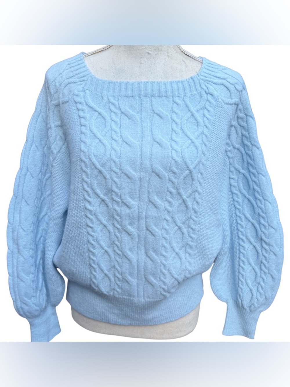 Baby Blue Cable Knit Sweater Size L NWOT Soft Cozy Pullover